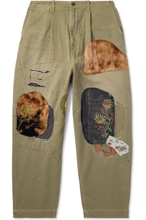 KAPITAL Katsuragi Tapered Appliquéd Distressed Cotton-Twill Trousers