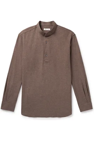 Loro Piana Elia Grandad-Collar Virgin Wool and Cashmere-Blend Shirt