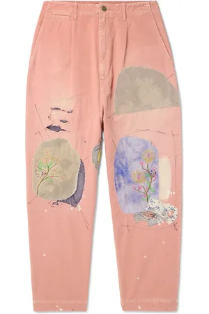 KAPITAL Katsuragi Tapered Appliquéd Distressed Cotton-Twill Trousers