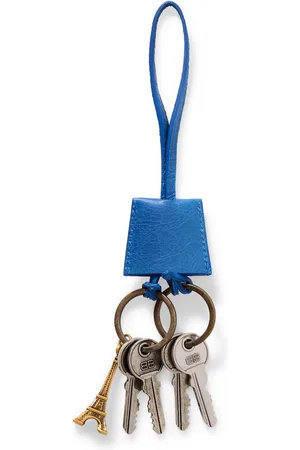 Balenciaga Le City Embellished Textured-Leather, Silver- and Gold-Tone Key Fob