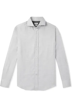 Brunello Cucinelli Herringbone Cotton and Lyocell-Blend Flannel Shirt