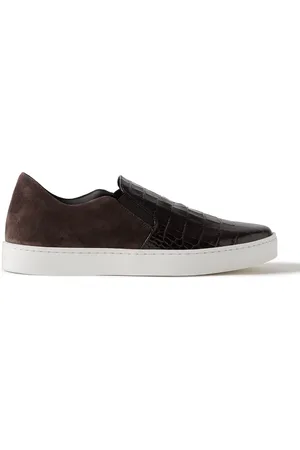 Manolo Blahnik Nadores Suede and Croc-Effect Leather Slip-On Sneakers