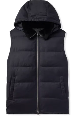 YVES SALOMON Shearling-Trimmed Quilted Wool and Silk-Blend Hooded Down Gilet