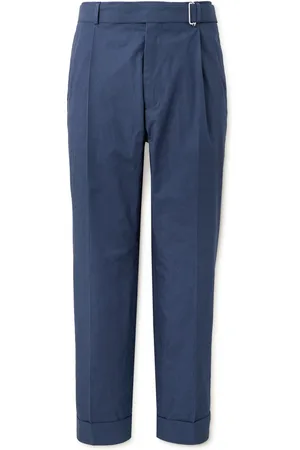 OFFICINE GENERALE Hugo Straight-Leg Belted Pleated Cotton-Poplin Trousers