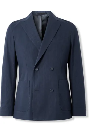 OFFICINE GENERALE Leon Double-Breasted Striped Cotton-Seersucker Jacket