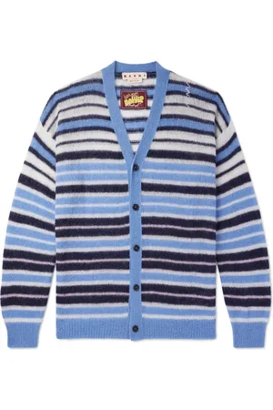 Marni Logo-Embroidered Striped Mohair-Blend Cardigan