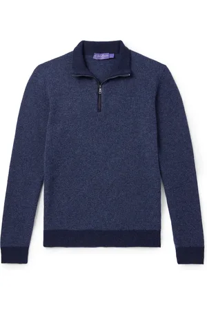 Ralph Lauren Slim-Fit Suede-Trimmed Cashmere Half-Zip Sweater