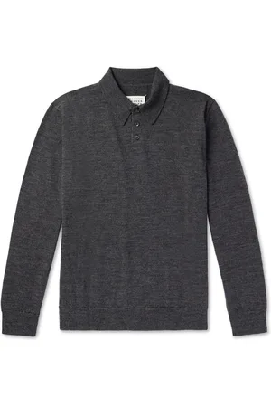 Maison Margiela Suede-Trimmed Wool Polo Shirt