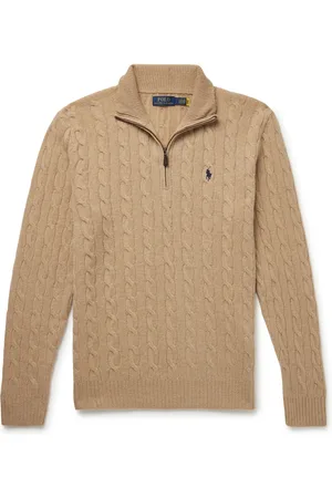 Ralph Lauren Logo-Embroidered Cable-Knit Wool and Cashmere-Blend Half-Zip Sweater