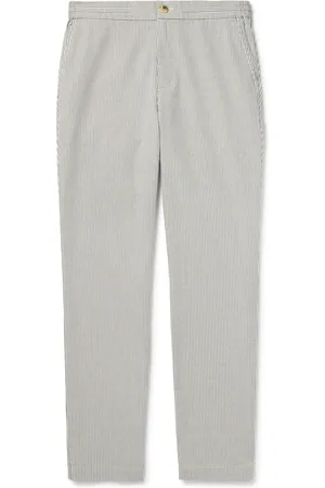 Mr P. Edwin Straight-Leg Pinstriped Organic Cotton Trousers
