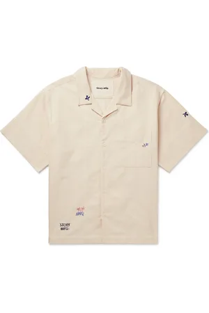 Story Greetings Camp-Collar Embroidered Organic Cotton Shirt