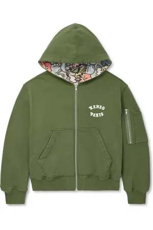 Kenzo Verdy Market Logo-Print Reversible Cotton-Blend Jersey and Waffle-Knit Zip-Up Hoodie
