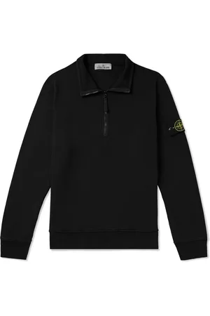 Stone Island Logo-Appliquéd Garment-Dyed Cotton-Jersey Half-Zip Sweatshirt