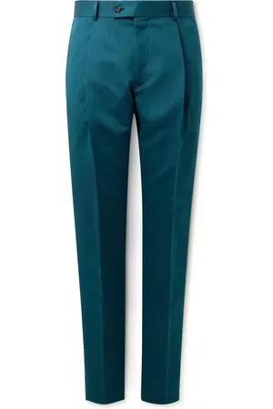 CARUSO Slim-Fit Pleated Cotton and Silk-Blend Twill Trousers