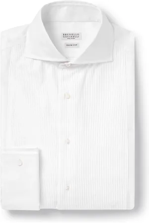 Brunello Cucinelli Double-Cuff Bib-Front Cotton-Poplin Shirt