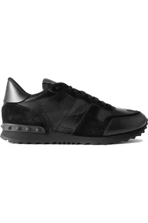 VALENTINO GARAVANI Rockrunner Studded Leather, Suede and Canvas Sneakers