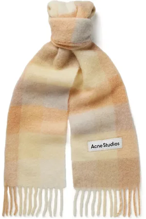 Acne Studios Vally Logo-Appliquéd Fringed Checked Knitted Scarf