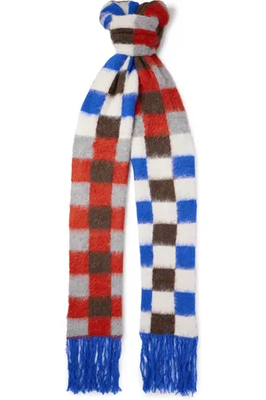 THE ELDER STATESMAN Thistle Fringed Checked Brushed Alpaca-Blend Scarf
