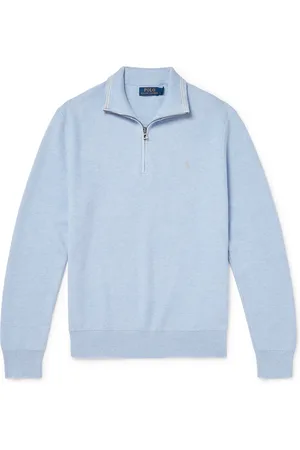 Ralph Lauren Logo-Embroidered Honeycomb-Knit Cotton Half-Zip Sweater
