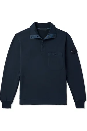 Stone Island Ghost Logo-Appliquéd Garment-Dyed Cotton-Blend Jersey Half-Placket Sweatshirt
