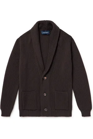 Thom Sweeney Shawl-Collar Ribbed Merino Wool Cardigan