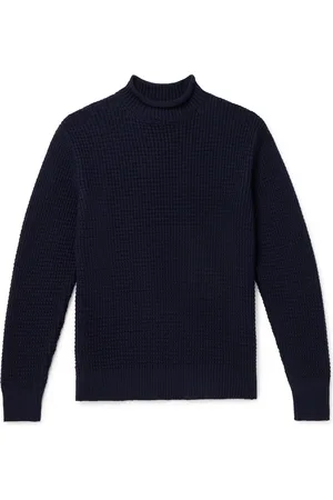 Sunspel Waffle-Knit Merino Wool Mock-Neck Sweater