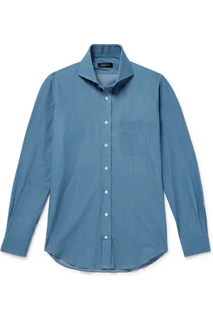 Thom Sweeney Slim-Fit Cutaway-Collar Cotton-Chambray Shirt