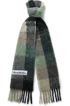 Acne Studios Fringed Checked Knitted Scarf