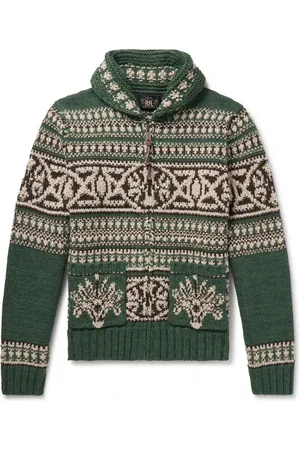 Ralph Lauren Shawl-Collar Jacquard-Knit Wool Zip-Up Cardigan