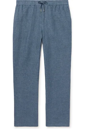 Mr P. Edward Straight-Leg Linen-Chambray Drawstring Trousers