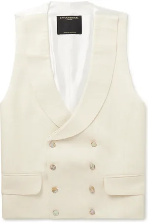 Favourbrook Randwick Slim-Fit Double-Breasted Herringbone Linen and Silk-Blend and Satin Waistcoat