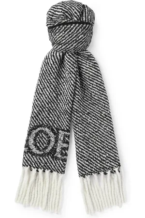 Loewe Fringed Logo-Jacquard Striped Alpaca-Blend Bouclé Scarf