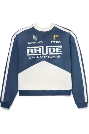 Rhude Champions Grosgrain-Trimmed Logo-Print Cotton-Jersey Sweatshirt