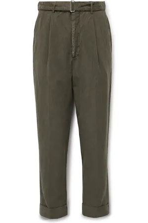 OFFICINE GENERALE Hugo Straight-Leg Belted Pleated Garment-Dyed Lyocell, Linen and Cotton-Blend Trousers