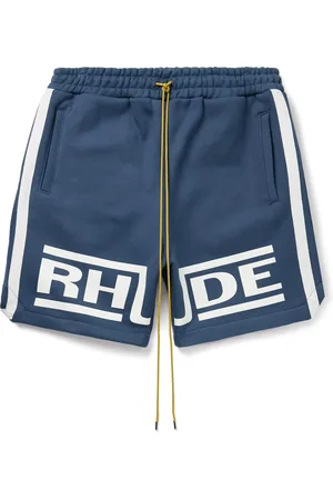 Rhude Champions Grosgrain-Trimmed Logo-Print Cotton-Jersey Drawstring Shorts