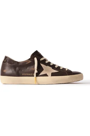 Golden Goose Super-Star Distressed Suede-Trimmed Leather Sneakers