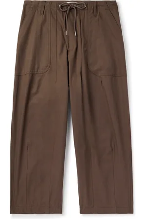 CHERRY LOS ANGELES Wide-Leg Pleated Herringbone Cotton Trousers