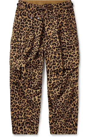 KAPITAL Wide-Leg Leopard-Print Herringbone Cotton Cargo Trousers