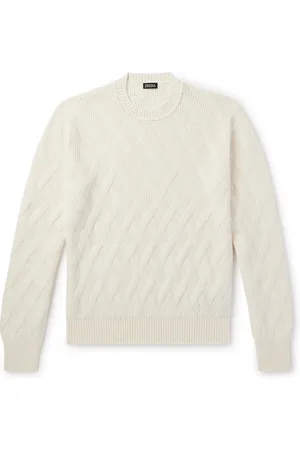 Ermenegildo Zegna Logo-Appliquéd Leather-Trimmed Basketweave Cotton Sweater