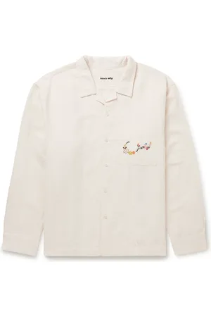 Story Greetings Camp-Collar Embroidered Cotton and Linen-Blend Shirt