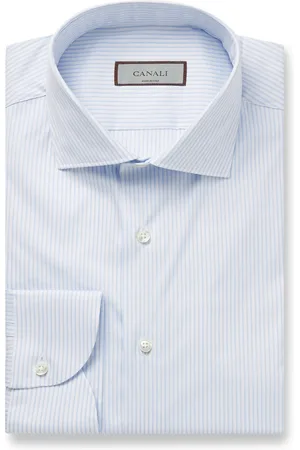 CANALI Cutaway-Collar Striped Cotton-Blend Poplin Shirt