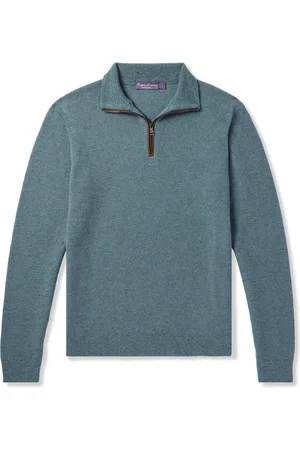 Ralph Lauren Suede-Trimmed Cashmere Half-Zip Sweater