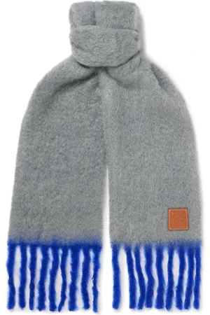 Loewe Fringed Leather-Trimmed Two-Tone Mohair-Blend Scarf