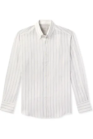 Brunello Cucinelli Button-Down Collar Striped Linen Shirt