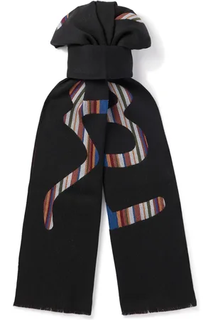 Paul Smith Frayed Logo-Jacquard Striped Wool Scarf