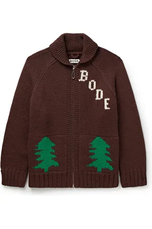 BODE Fir Shawl-Collar Intarsia Wool Zip-Up Cardigan