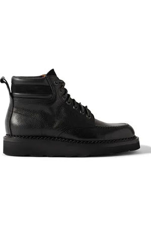 YUKETEN Suede-Trimmed Full-Grain Leather Boots