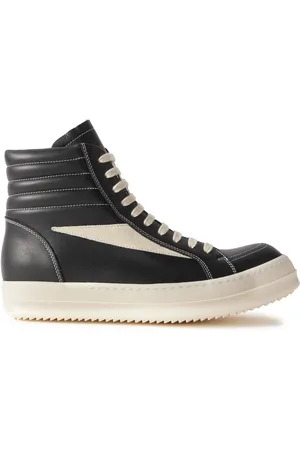 Rick Owens Vintage Suede-Trimmed Leather High-Top Sneakers