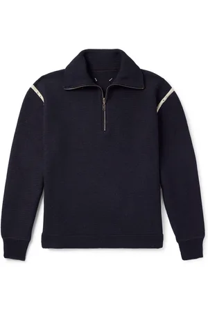 Maison Margiela Denim-Trimmed Wool Half-Zip Sweater
