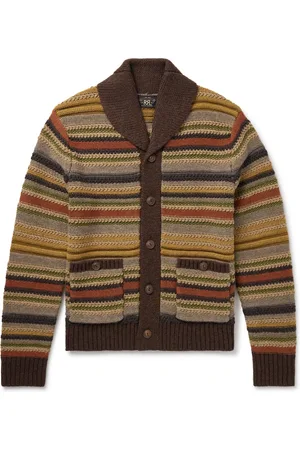 Ralph Lauren Shawl-Collar Striped Wool Cardigan